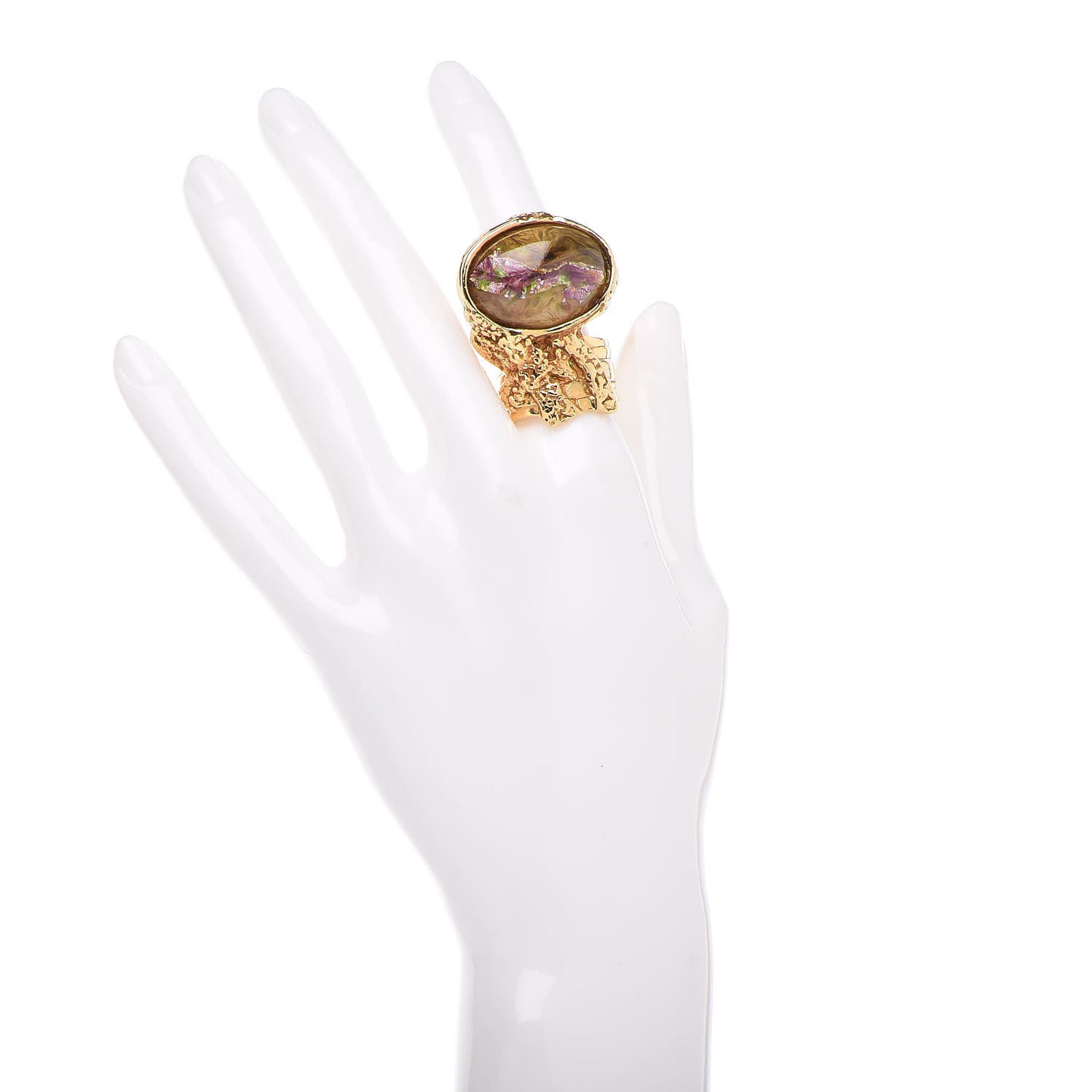 Glass Cabochon Arty Ovale Ring 8 Gold
