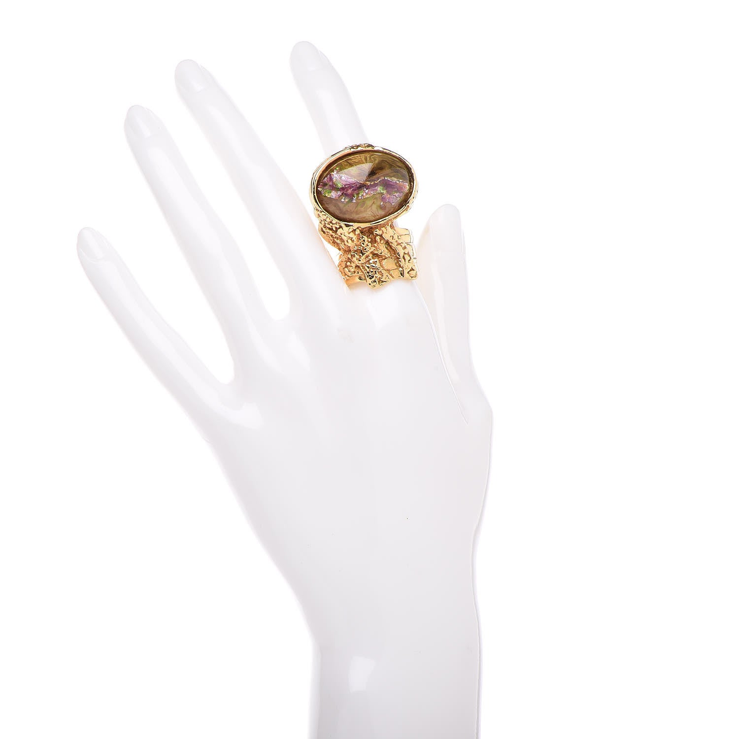 Saint Laurent Glass Cabochon Arty Ovale Ring 8 Gold 2 of 4