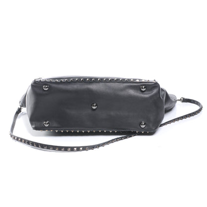 Valentino Garavani Vitello Crystal Medium Rockstud Tote Black 4 of 7
