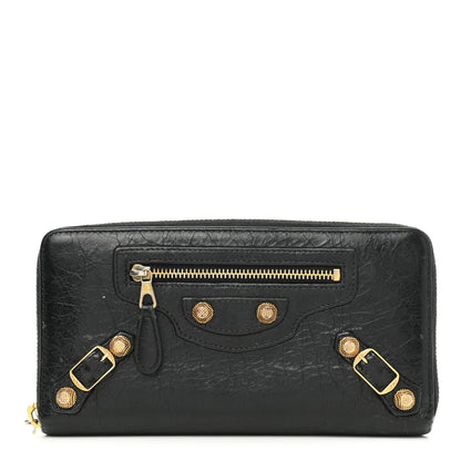 Balenciaga Agneau Giant 12 Gold Hardware Continental Zip Around Wallet Black 1 of 12