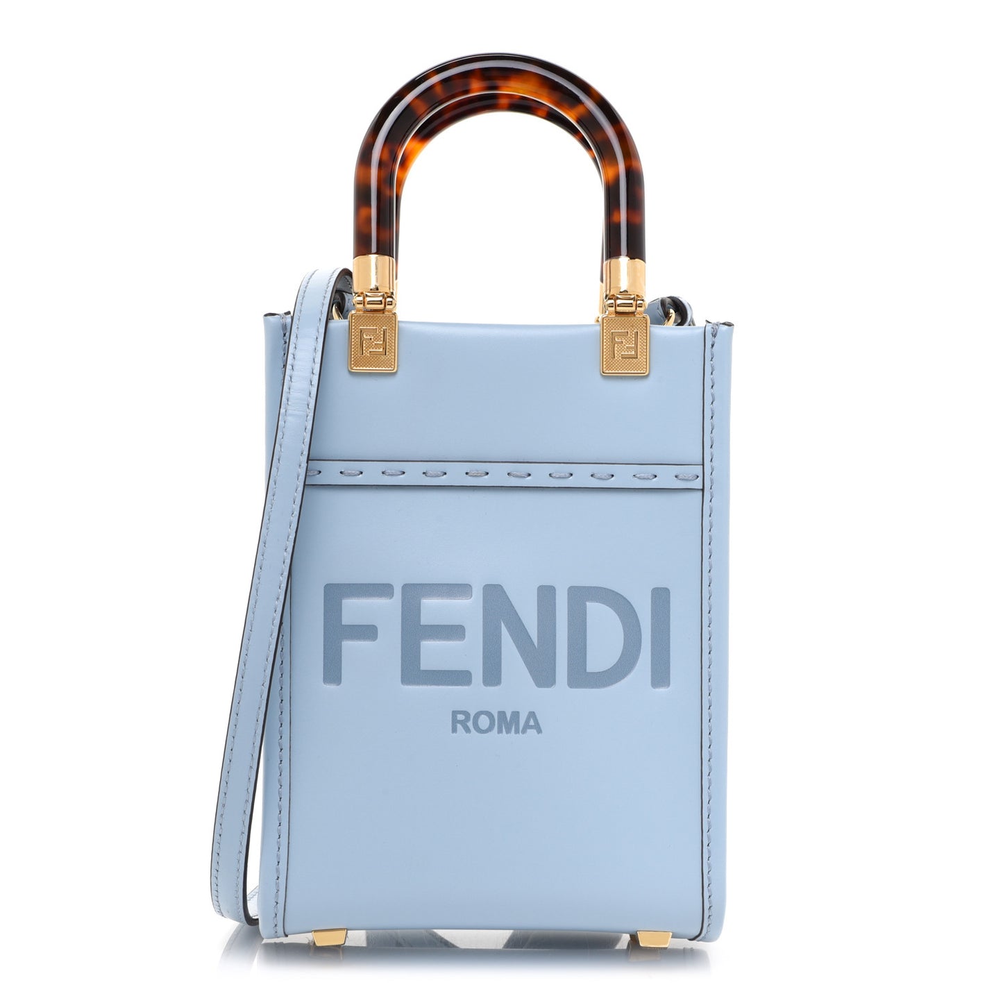 Vitello King Plexiglass Logo Embossed Mini Fendi Sunshine Shopper Tote Azzurro Baby
