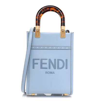 Fendi Vitello King Plexiglass Logo Embossed Mini Fendi Sunshine Shopper Tote Azzurro Baby 1 of 9