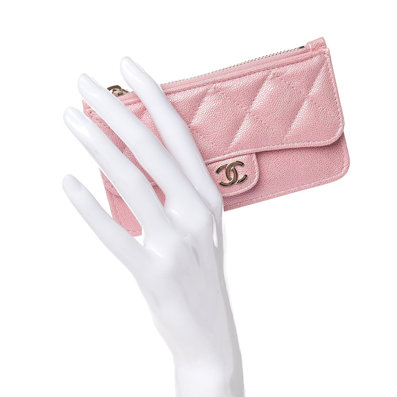 Chanel Iridescent Caviar Quilted Flap Zip Card Holder Pink 2 of 8