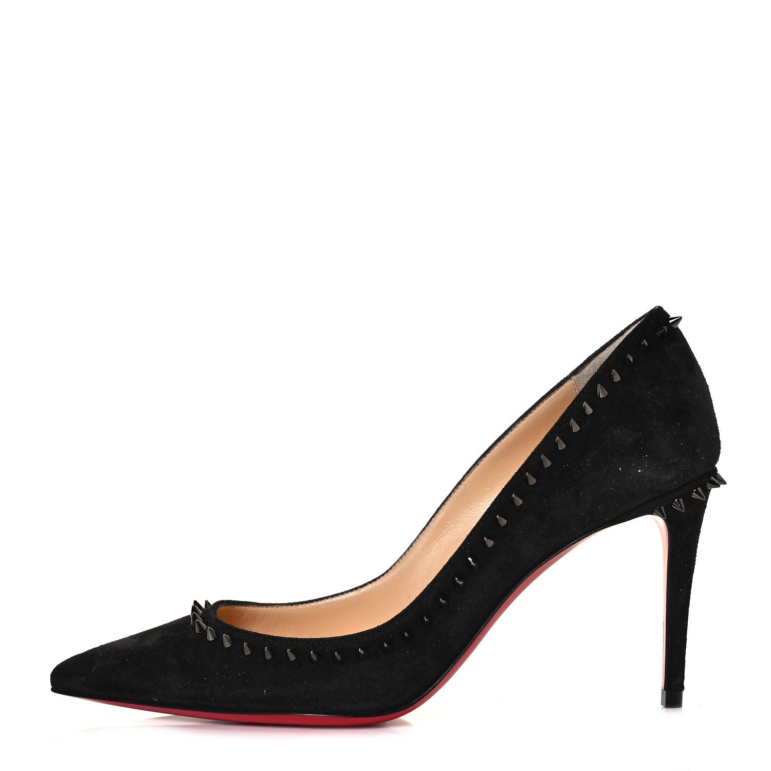 Christian Louboutin Veau Velours Anjalina 85 Pumps 34.5 Black Gun 1 of 8