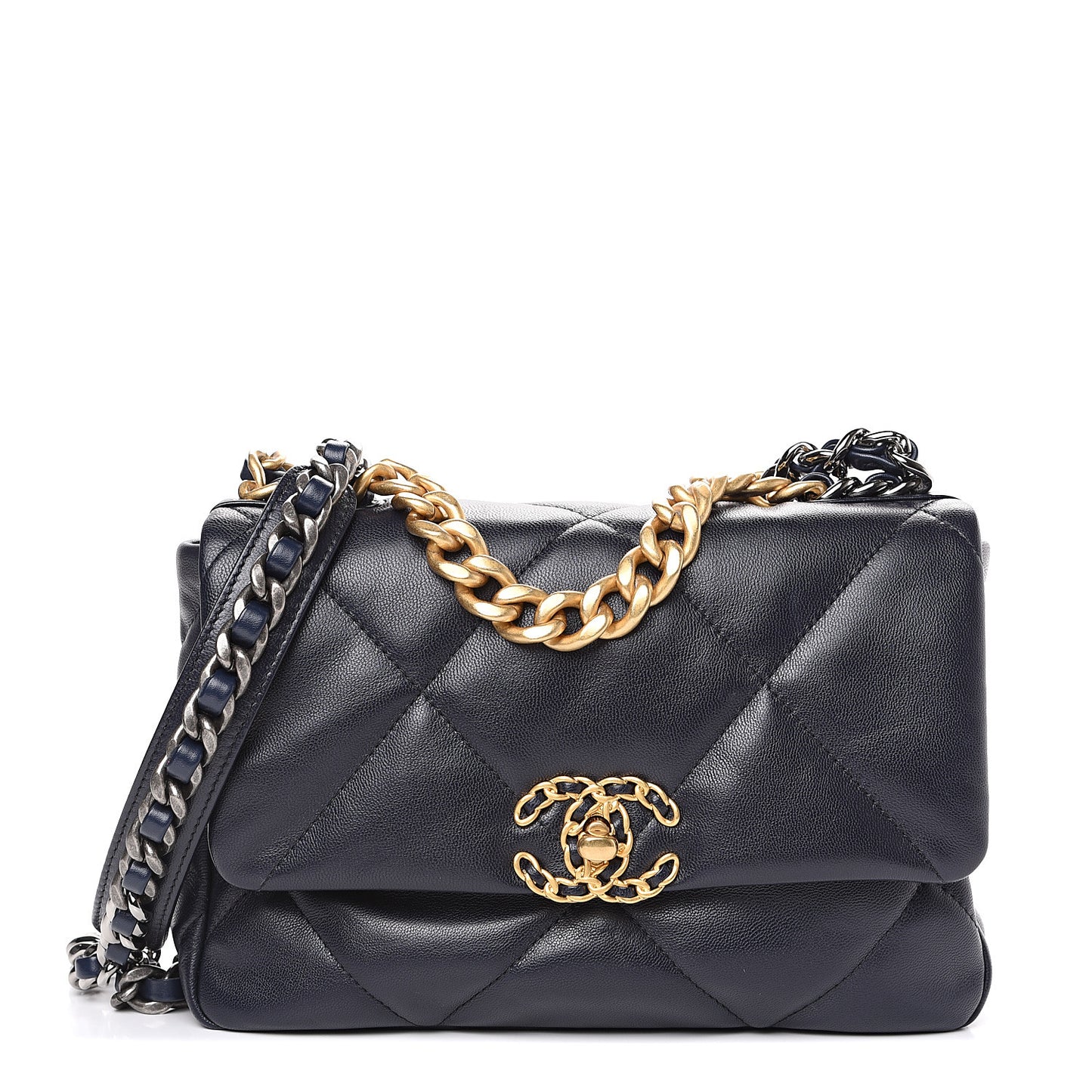 Goatskin Quilted Medium 19 Flap Navy Blue