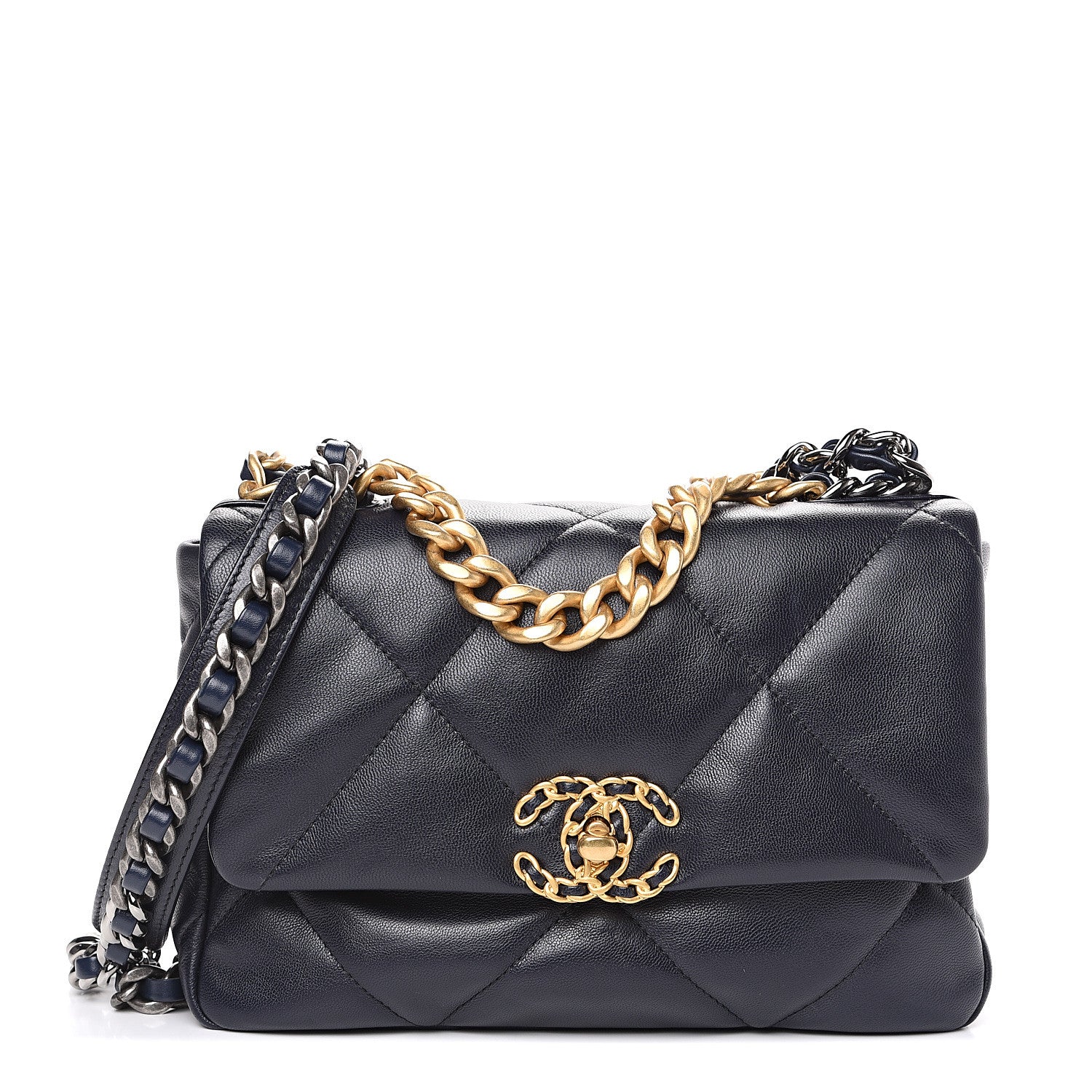 Chanel Goatskin Quilted Medium 19 Flap Navy Blue 1 of 12