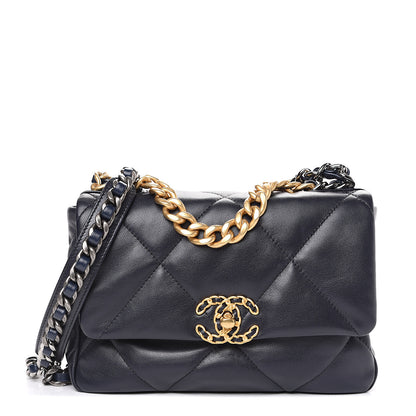 Chanel Goatskin Quilted Medium 19 Flap Navy Blue 1 of 12