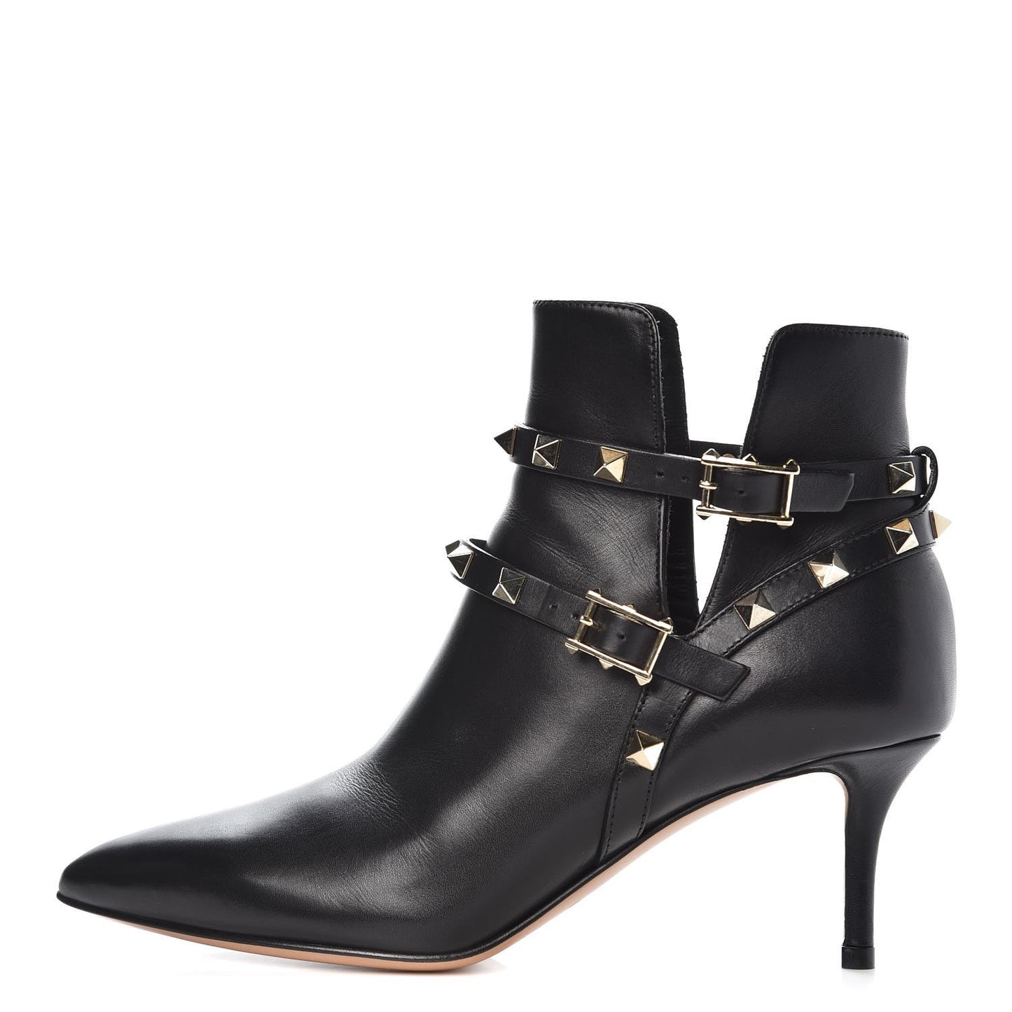 Calfskin Rockstud Double Buckle 65mm Ankle Boots 36 Black