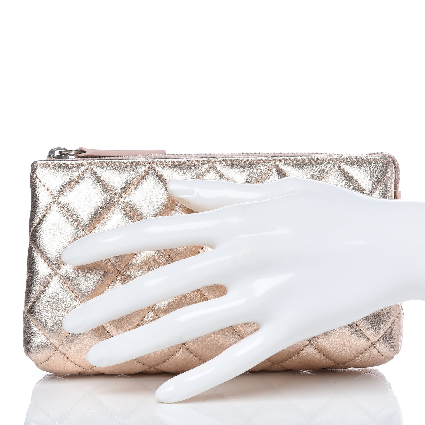 Metallic Lambskin Quilted Small Cosmetic Pouch Light Pink