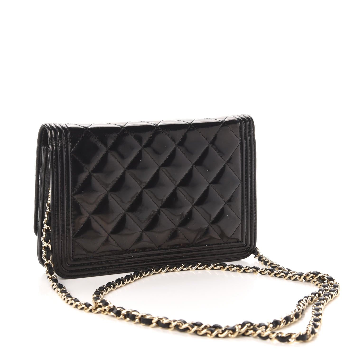 Chanel Glazed Calfskin Quilted Boy Wallet On Chain WOC Black 3 of 13