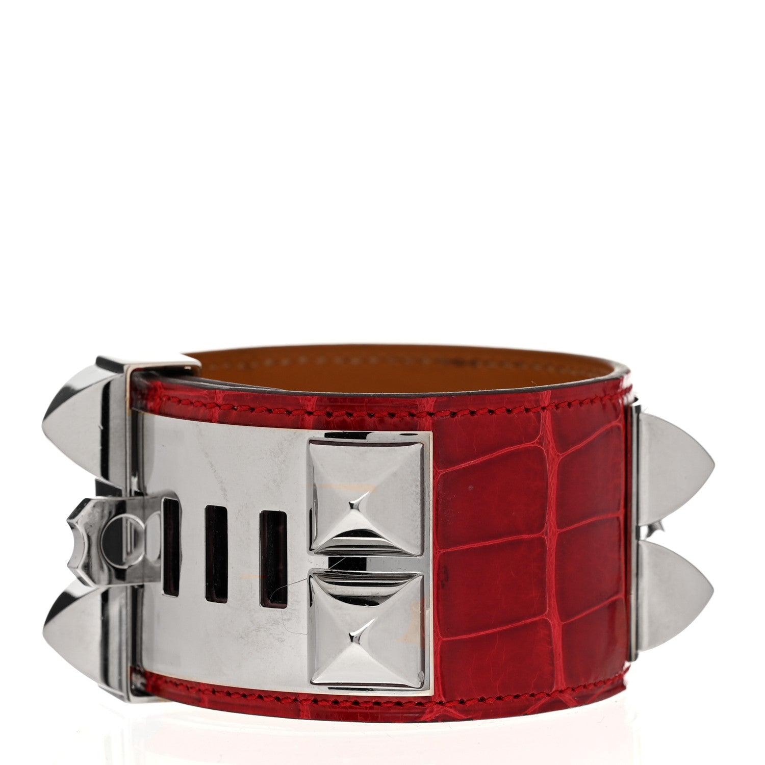 Hermes Shiny Alligator Collier De Chien CDC Bracelet T3 Rouge De Coeur 3 of 7
