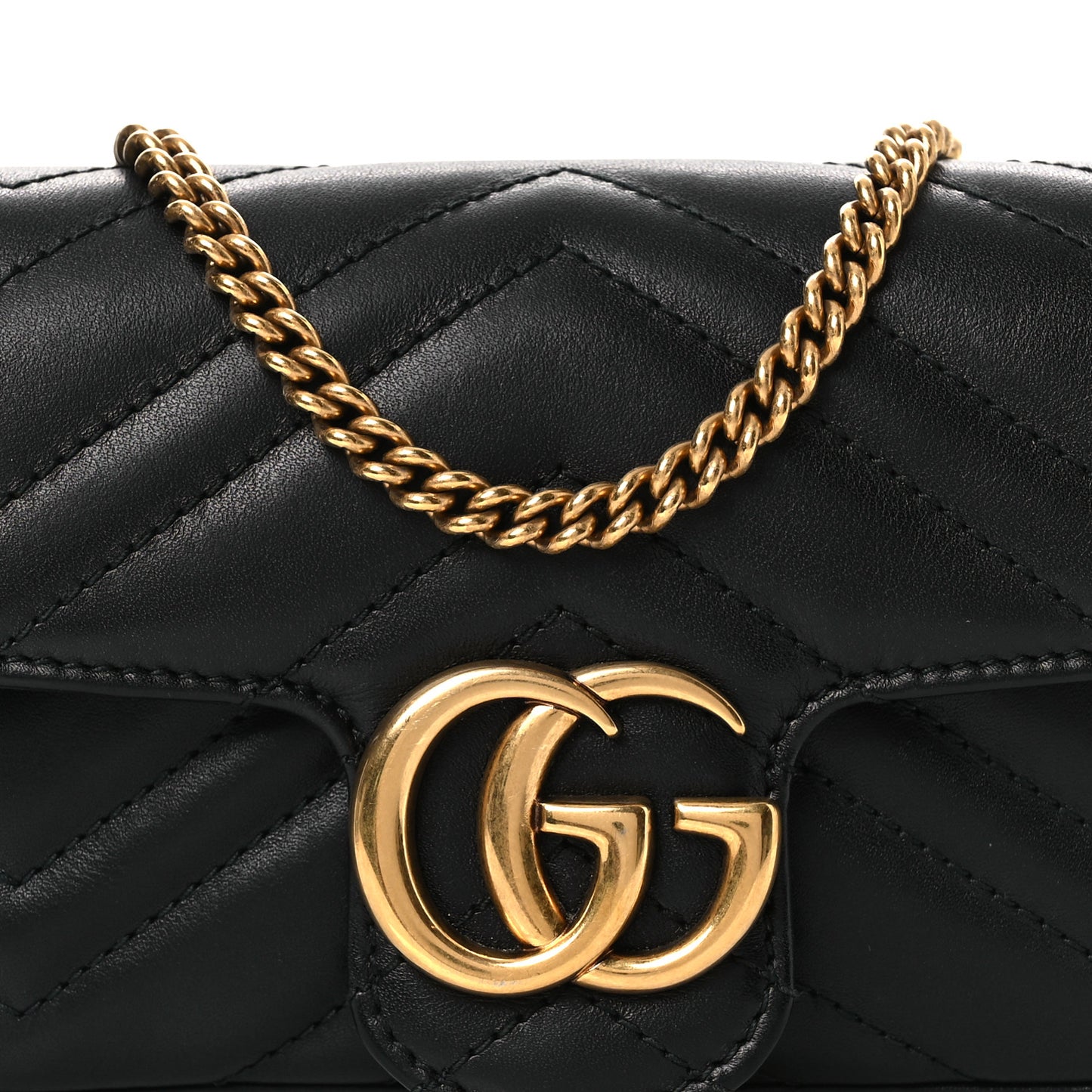 Calfskin Matelasse Super Mini GG Marmont Shoulder Bag Black