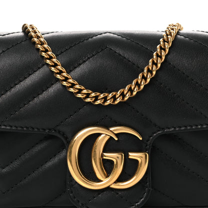 Gucci Calfskin Matelasse Super Mini GG Marmont Shoulder Bag Black 7 of 11