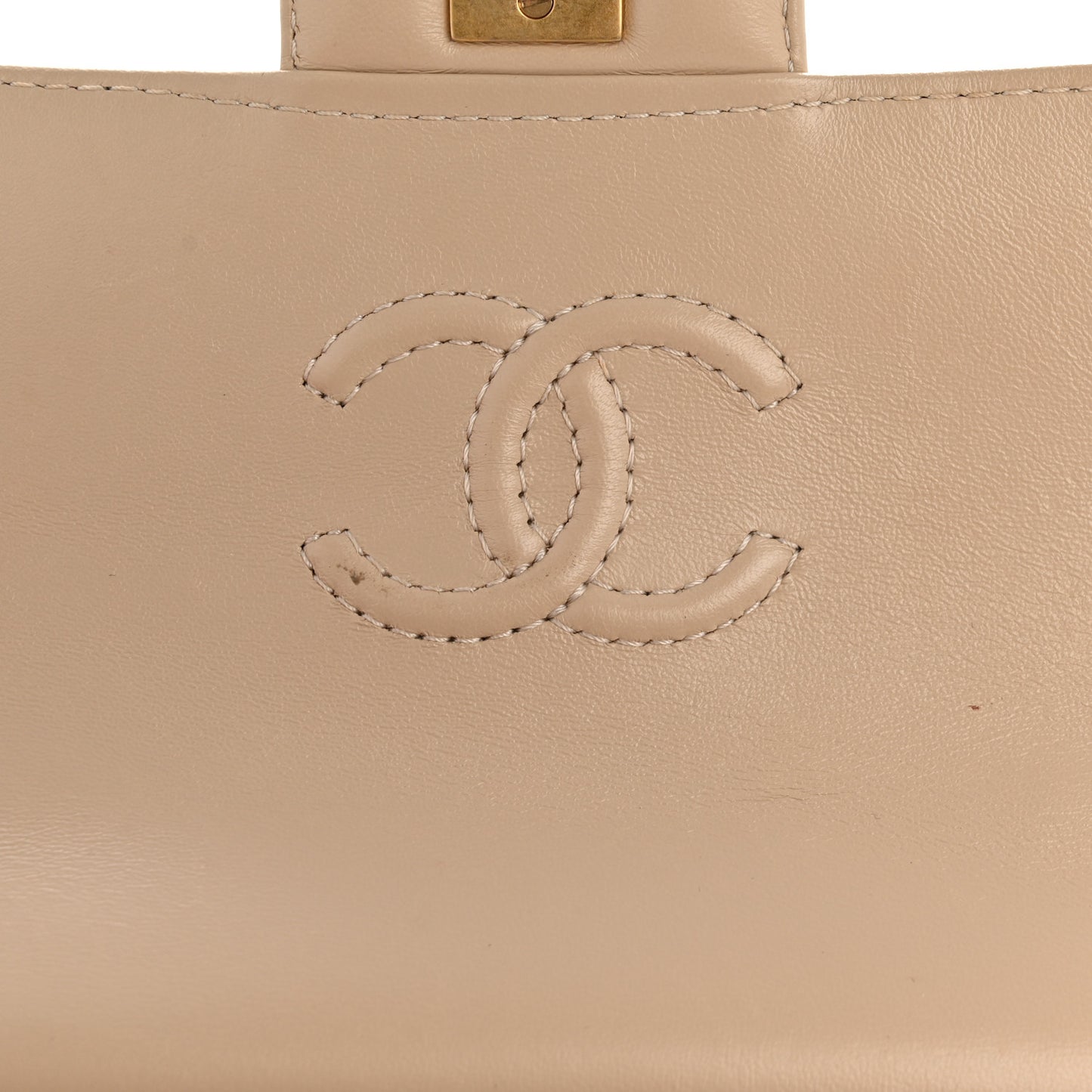 Lambskin Quilted Small Flap Top Handle Bag Beige