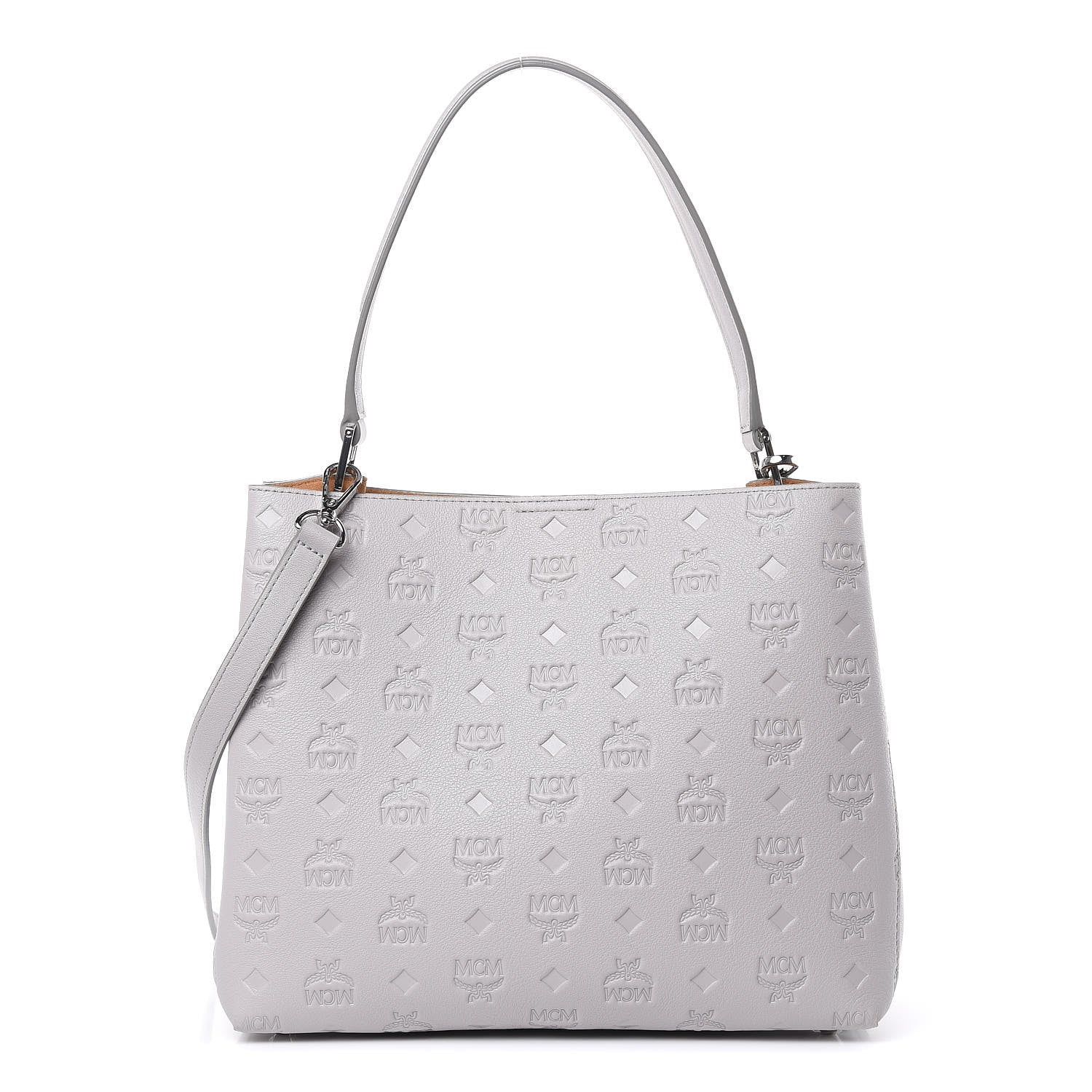 MCM Calfskin Ottomar Monogram Sarah Convertible Hobo Dove 1 of 10