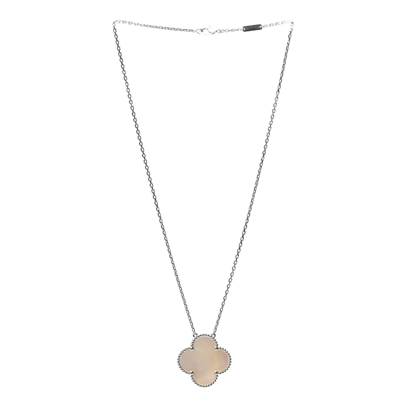 18K White Gold Mother of Pearl Magic Alhambra Pendant Necklace