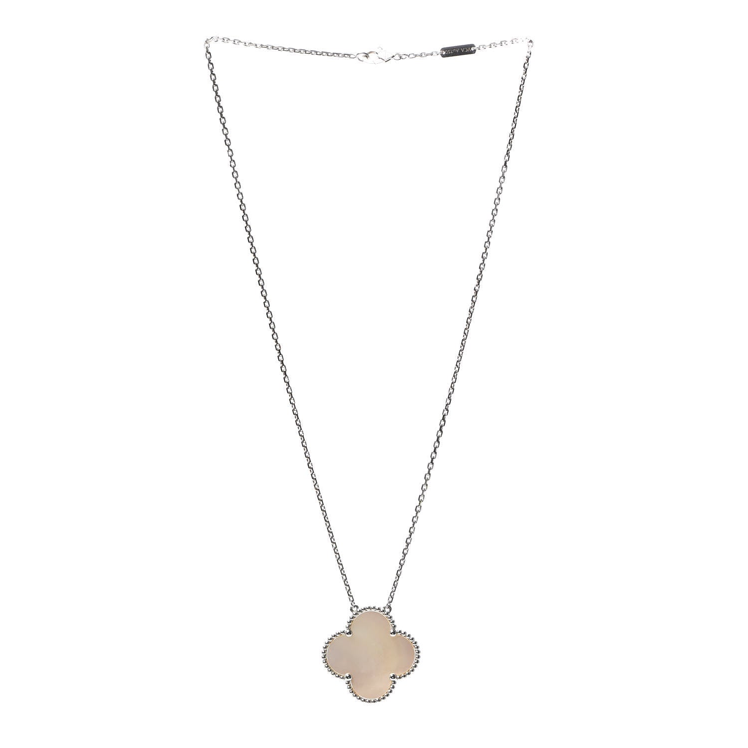 Van Cleef & Arpels 18K White Gold Mother of Pearl Magic Alhambra Pendant Necklace 3 of 8