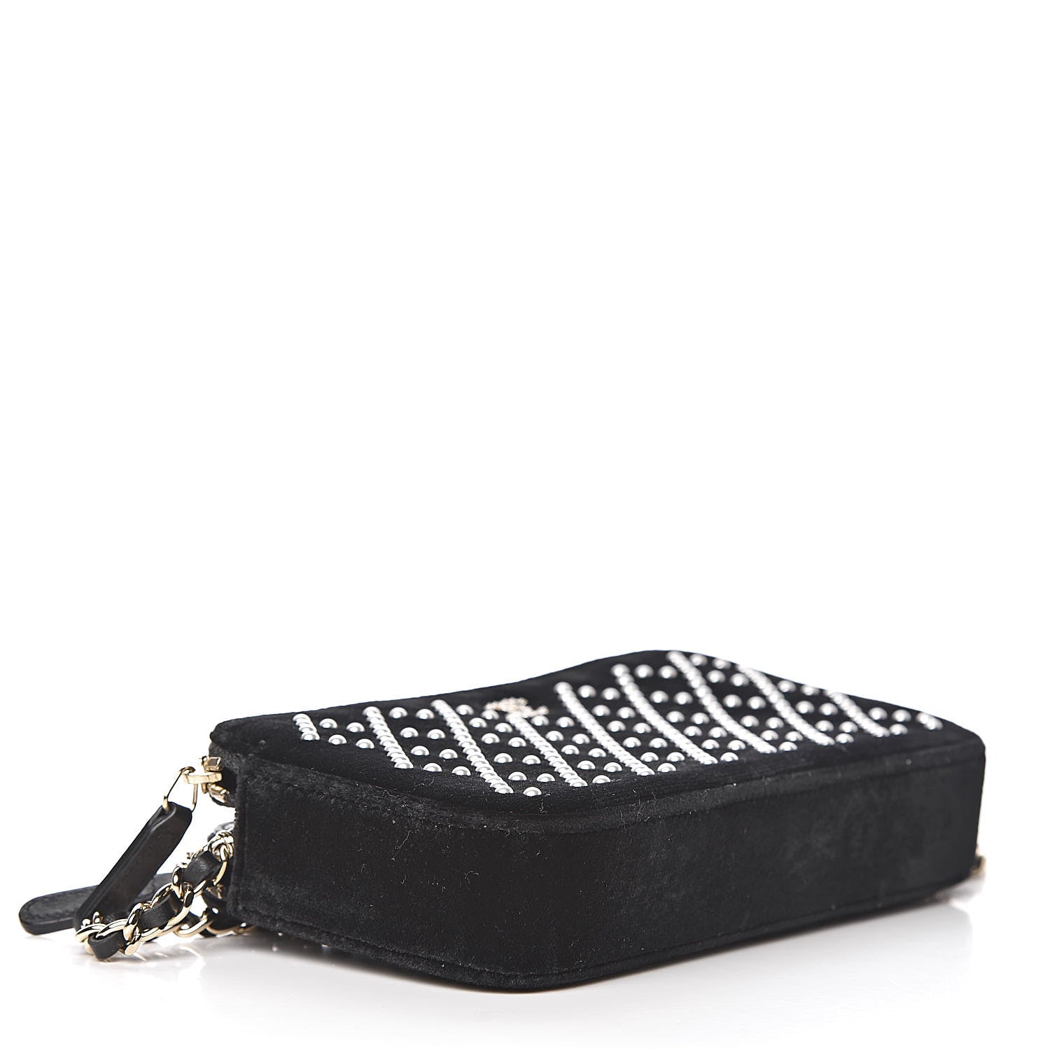 Chanel Velvet Pearl Small Clutch With Chain Black 4 of 13