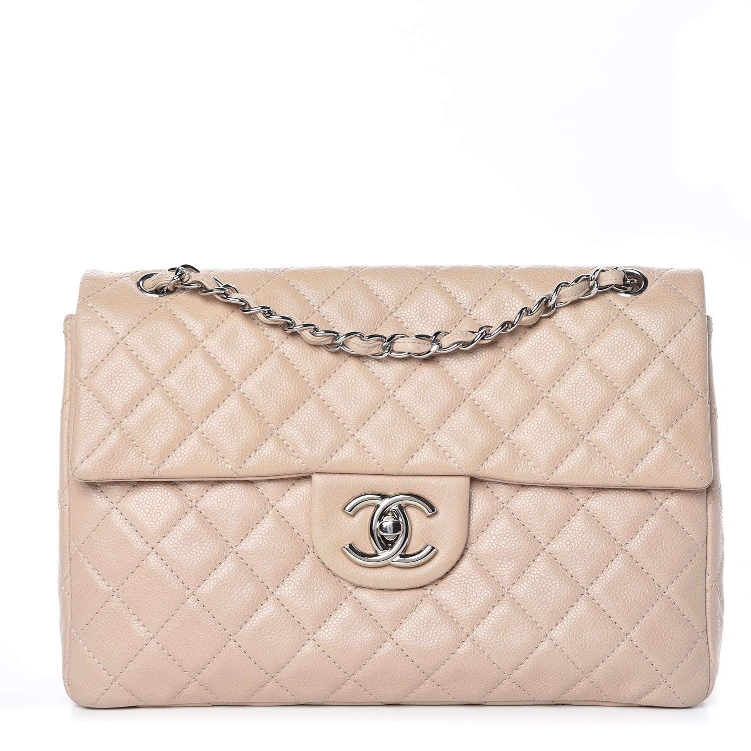 Chanel Washed Caviar Quilted Maxi Single Flap Beige 1 of 12