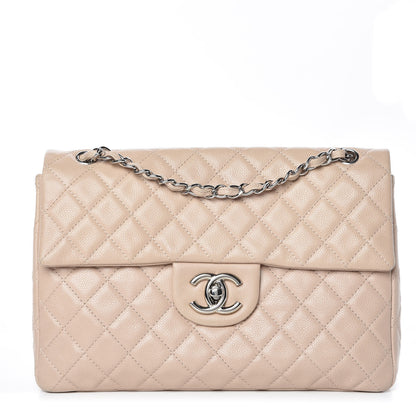Chanel Washed Caviar Quilted Maxi Single Flap Beige 1 of 12