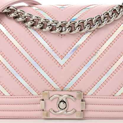 Chanel Lambskin Iridescent PVC Chevron Quilted Medium Boy Flap Pink Silver 8 of 10