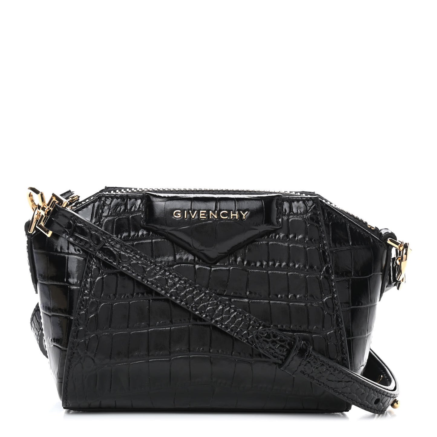 Calfskin Crocodile Embossed Nano Antigona Black