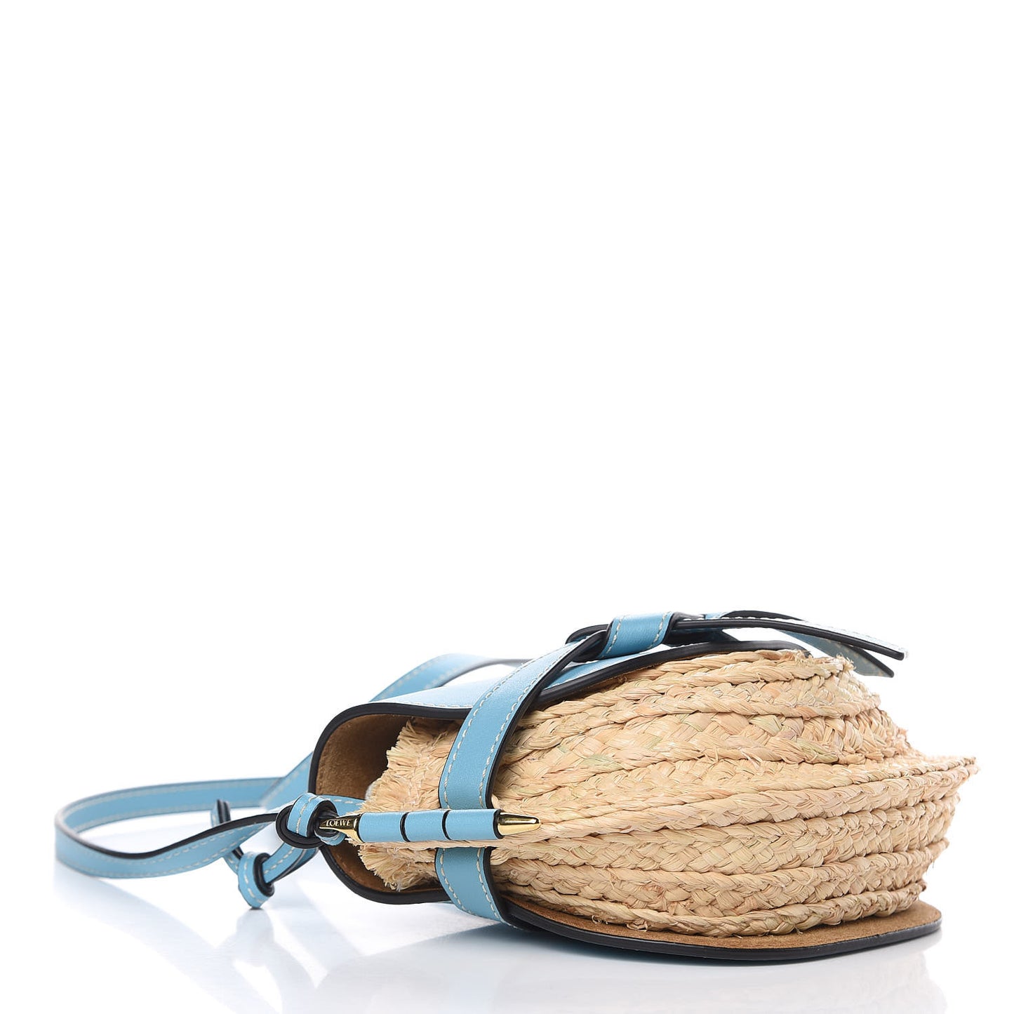 Calfskin Raffia Mini Gate Crossbody Bag Light Blue Natural