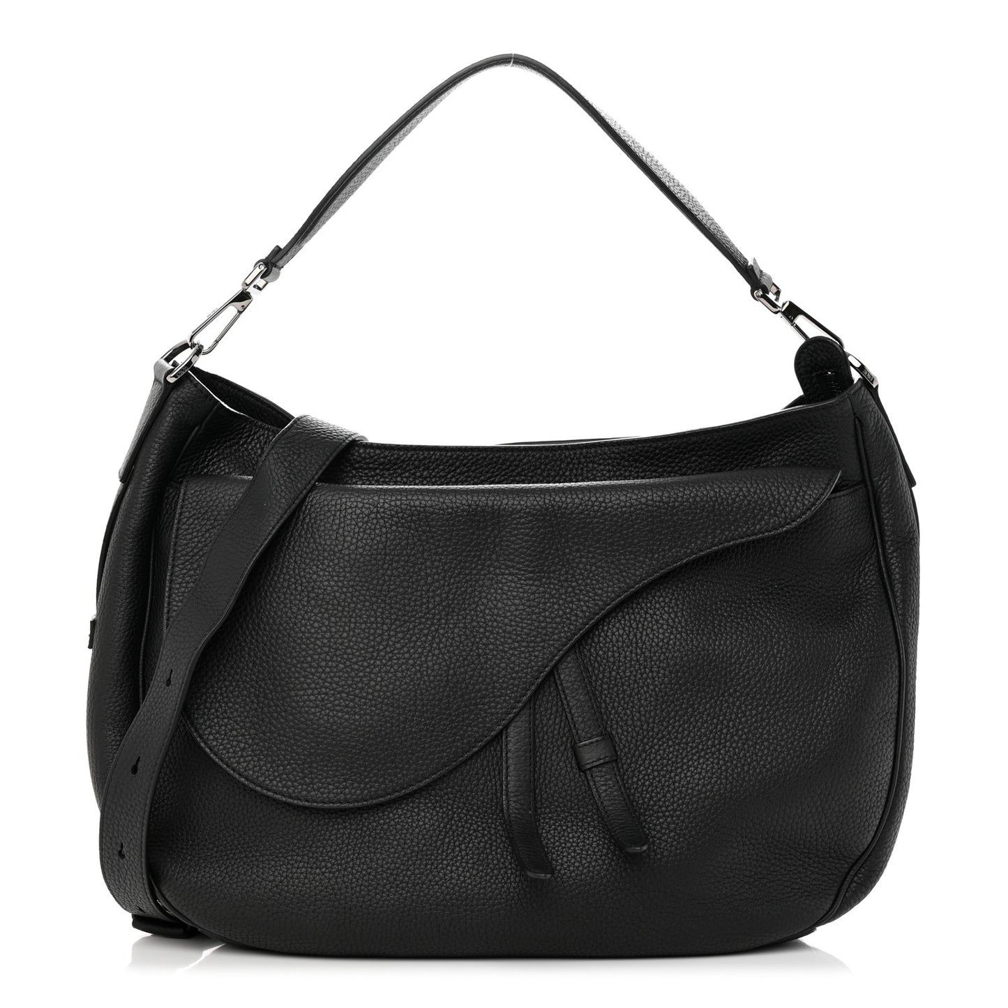 Grained Calfskin Saddle Soft Bag Black
