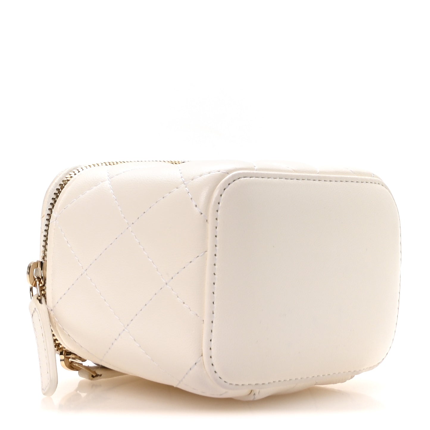 Lambskin Quilted Mini Camellia Bow Vanity Case With Chain White