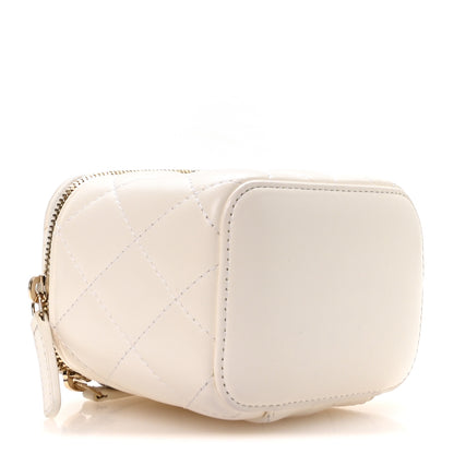 Chanel Lambskin Quilted Mini Camellia Bow Vanity Case With Chain White 4 of 11