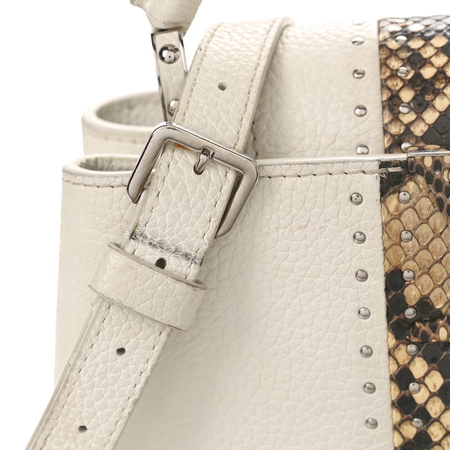 Taurillon Snakeskin Studded Capucines BB White