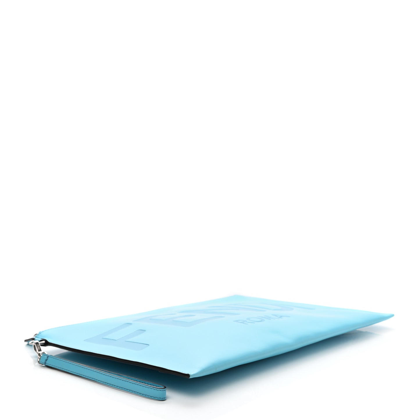 Vitello King Logo Embossed Large Flat Pouch Azzuro Baby