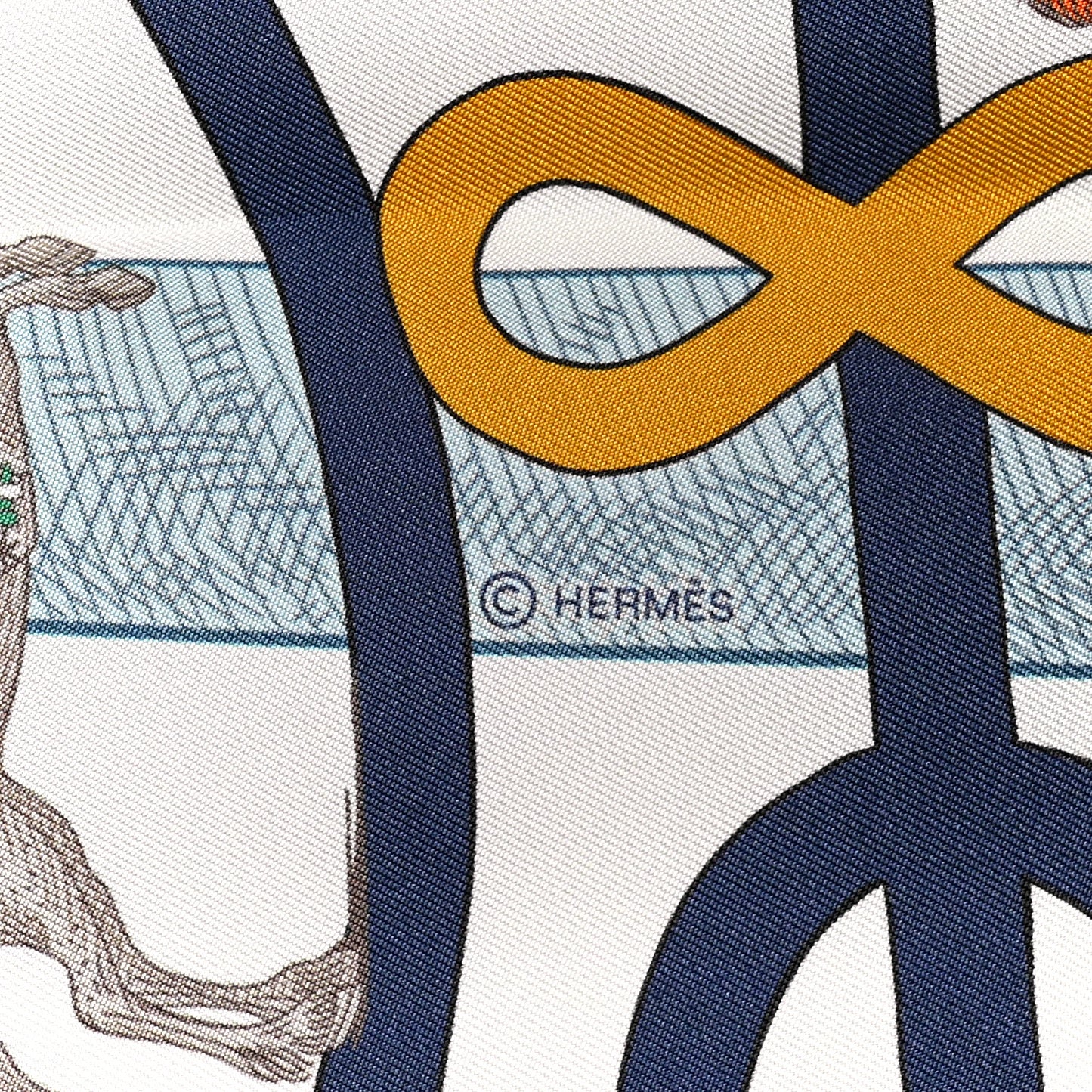 Silk Passades et Serpentines Double Face Scarf 90 Orange White Bleu