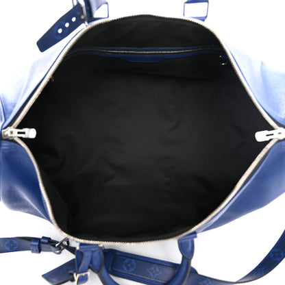 Louis Vuitton Taiga Monogram Eclipse Keepall Bandouliere 50 Pacific Blue 4 of 10