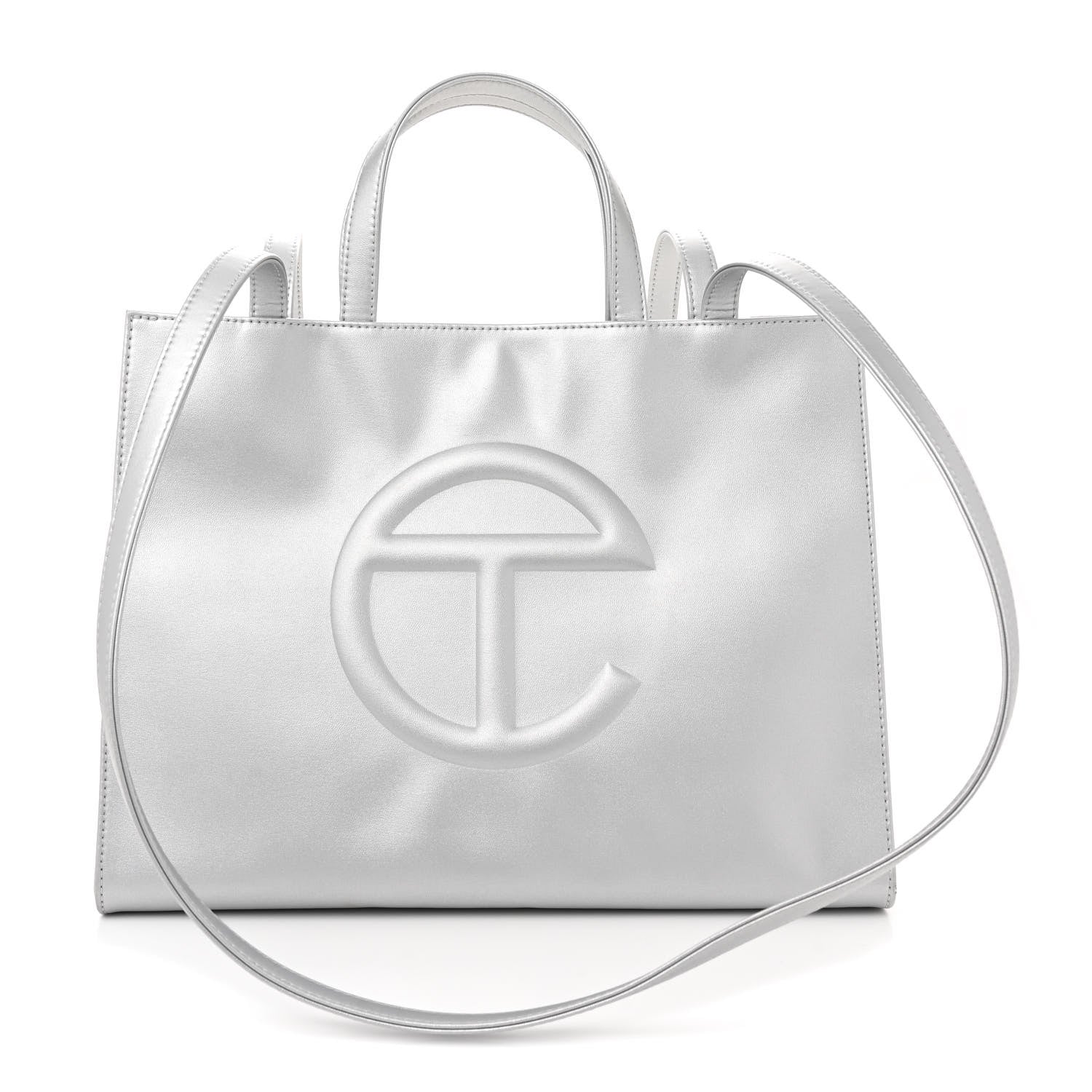 Telfar Metallic Vegan Leather Medium Shopping Bag Silver 1 of 11