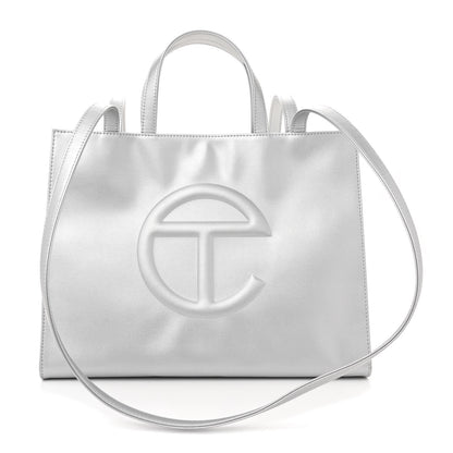 Telfar Metallic Vegan Leather Medium Shopping Bag Silver 1 of 11