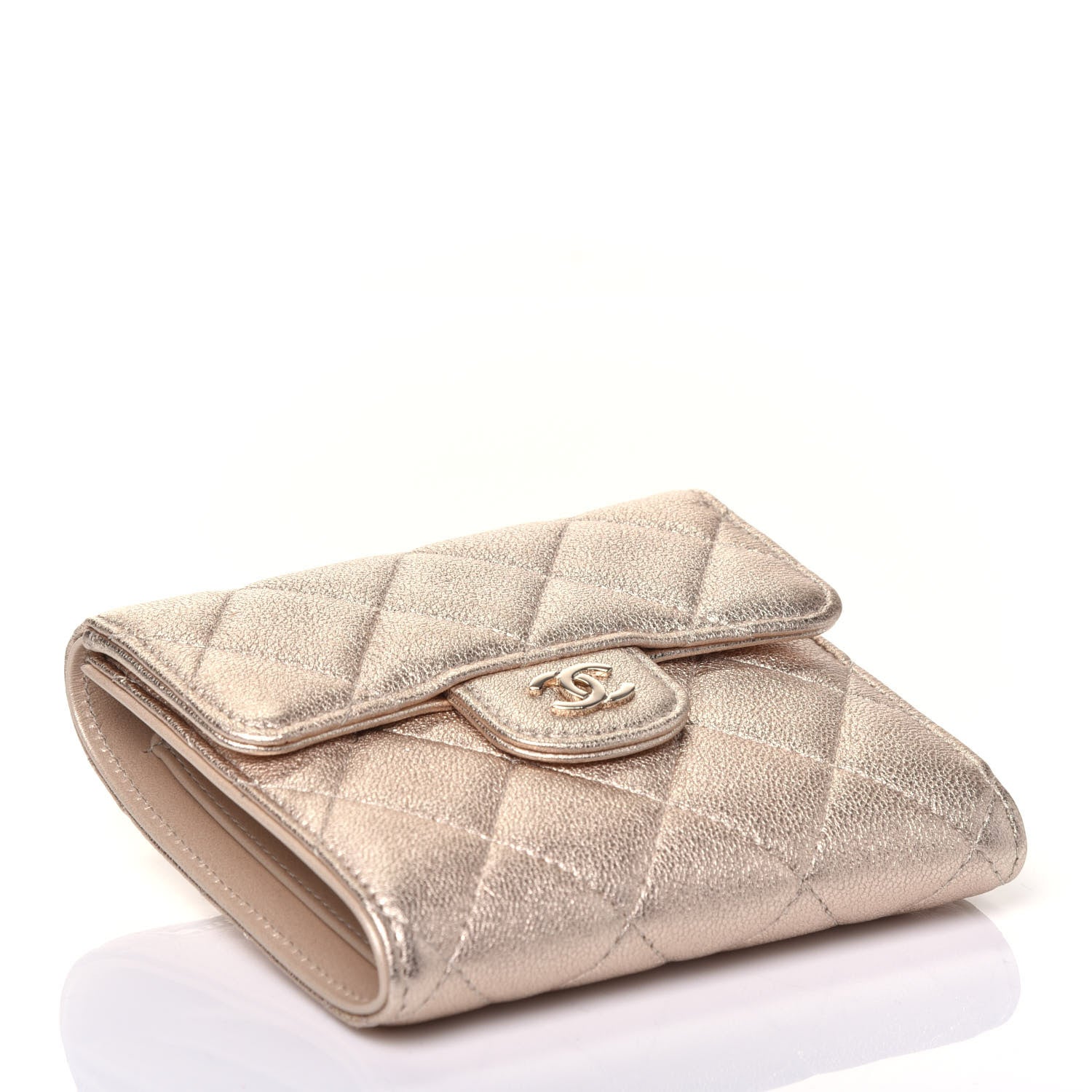 Chanel Metallic Lambskin Quilted Compact Flap Wallet Gold 4 of 7