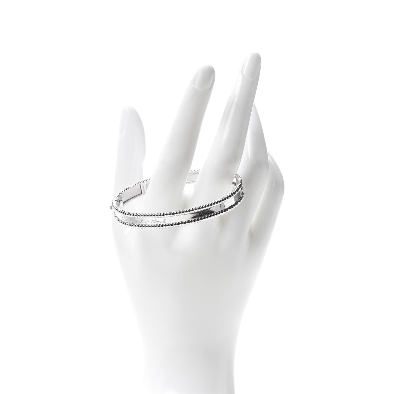 Van Cleef & Arpels 18K White Gold Perlee Signature Bangle Bracelet M 2 of 6