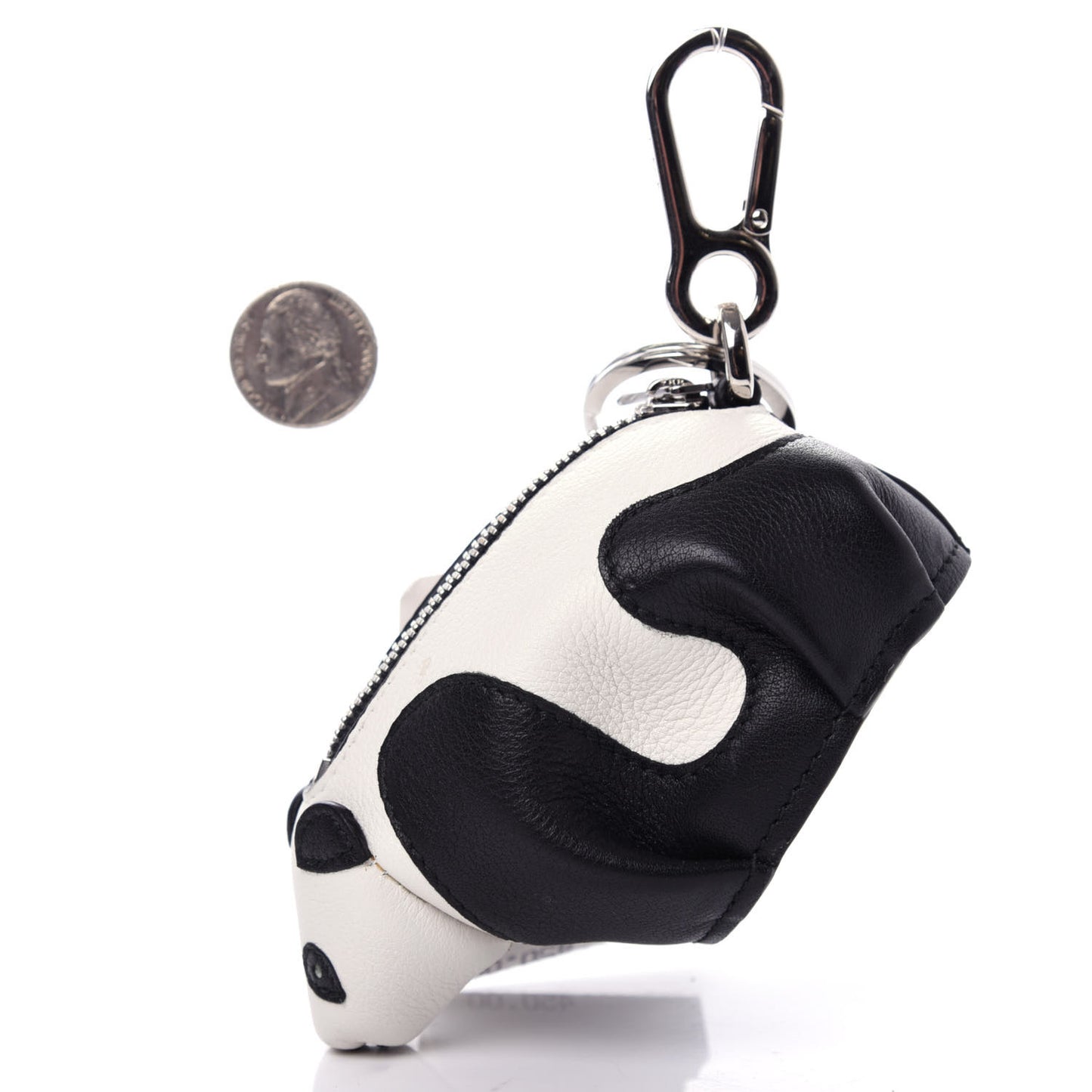 Calfskin Panda Coin Pouch Bag Charm Key Holder Black White