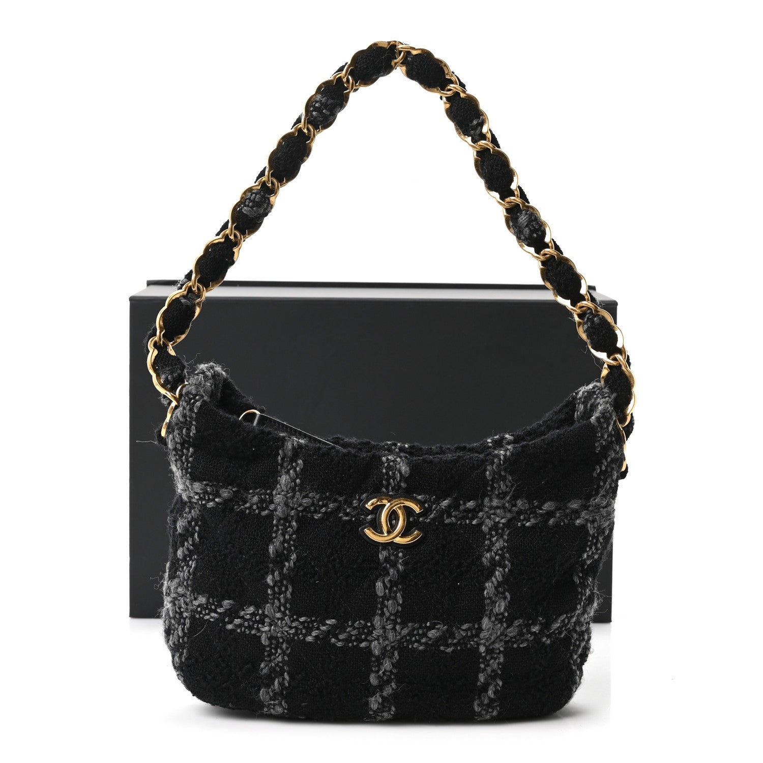Chanel Cashmere Tweed Quilted CC Links Hobo Black Grey 11 of 11