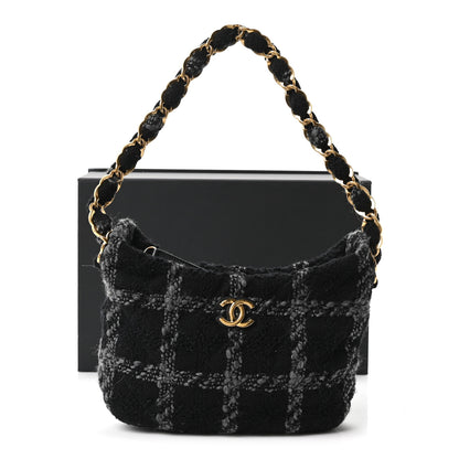 Chanel Cashmere Tweed Quilted CC Links Hobo Black Grey 11 of 11
