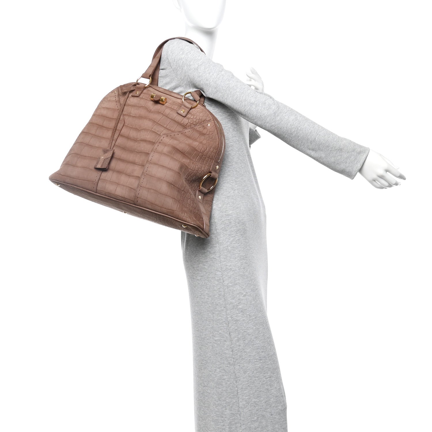 Saint Laurent Nubuck Croc Embossed Oversized Muse Beige 2 of 14