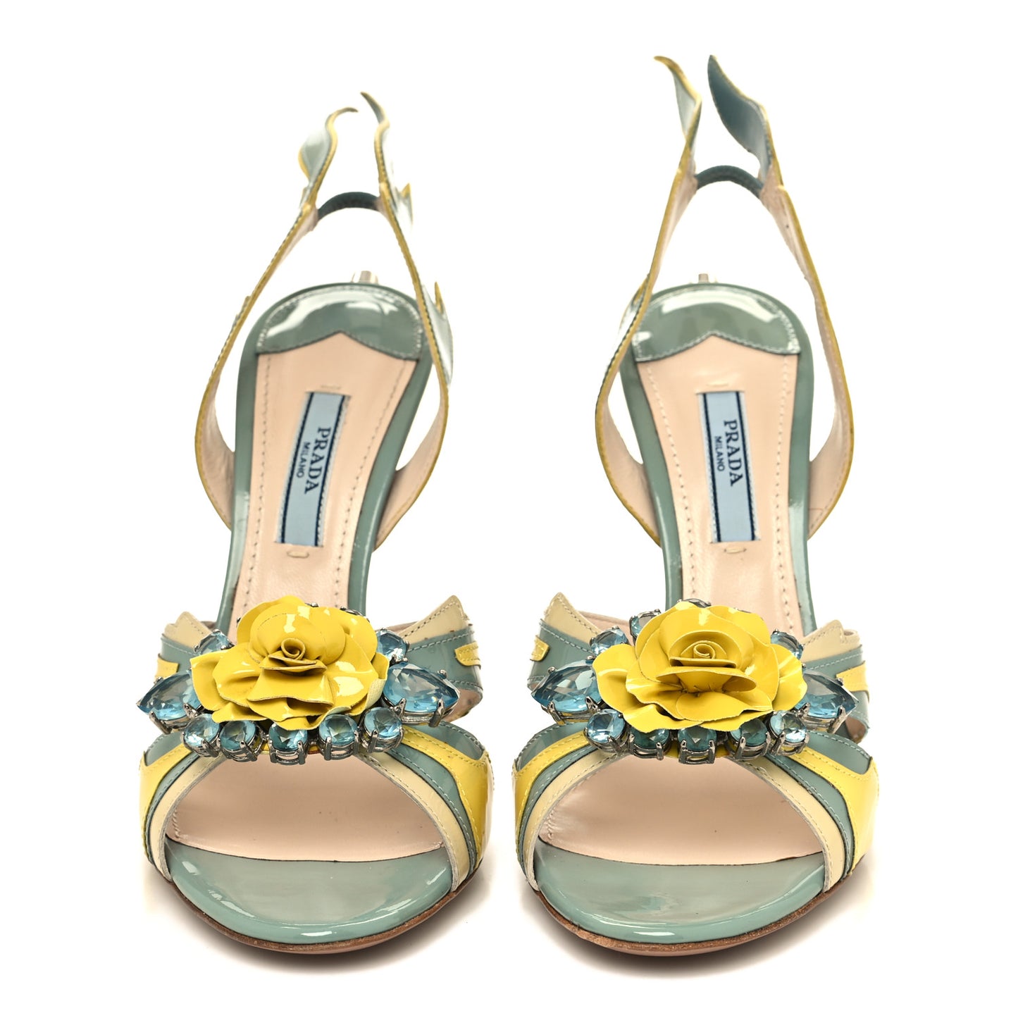 Vernice Flame Crystal Embellished Sandals 38 Lago Ananas Avocado