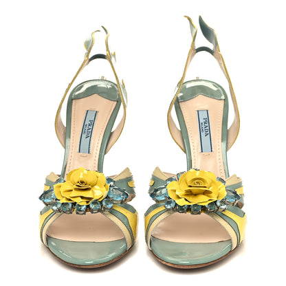 Prada Vernice Flame Crystal Embellished Sandals 38 Lago Ananas Avocado 2 of 8
