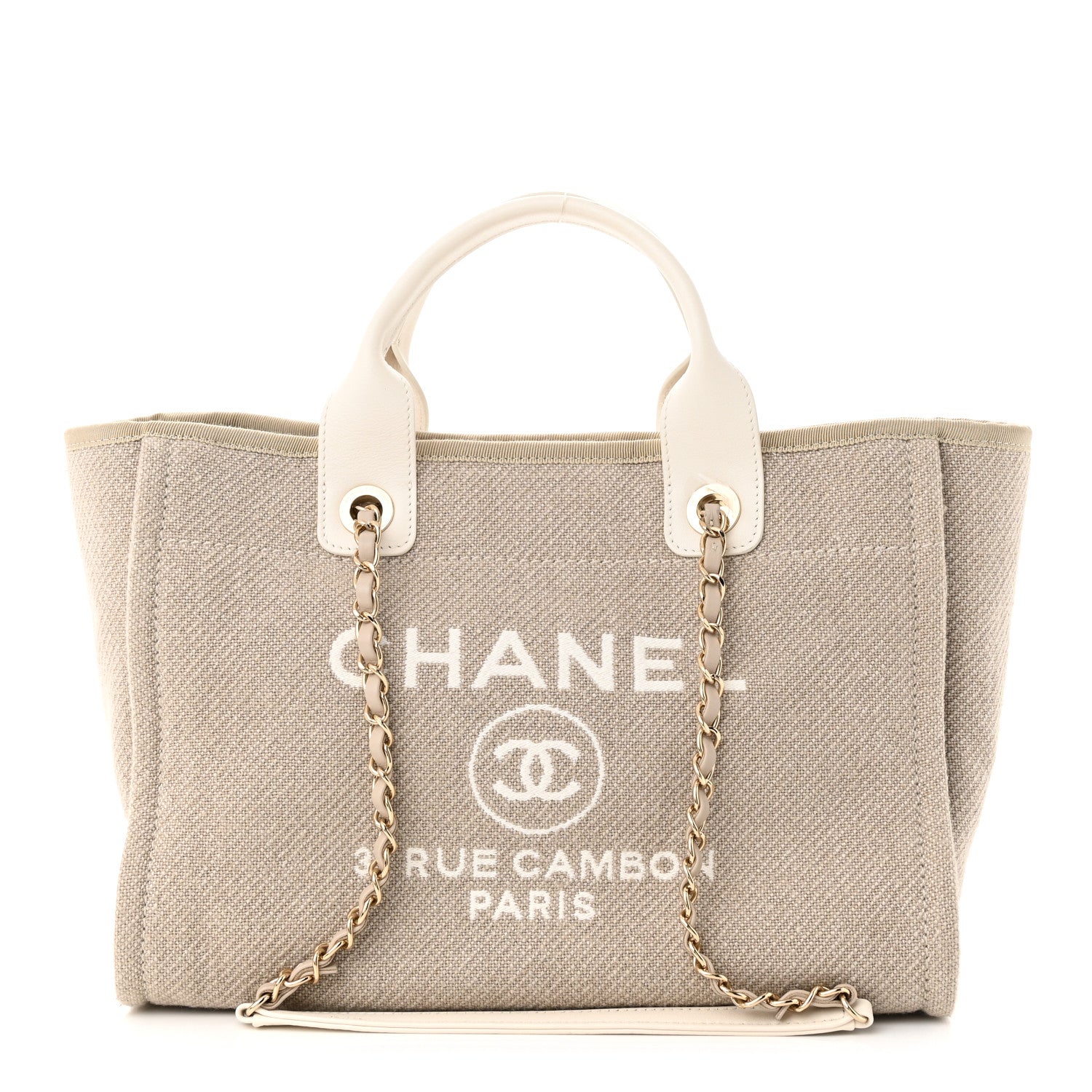 Chanel Mixed Fibers Calfskin Small Deauville Tote Beige White 3 of 12