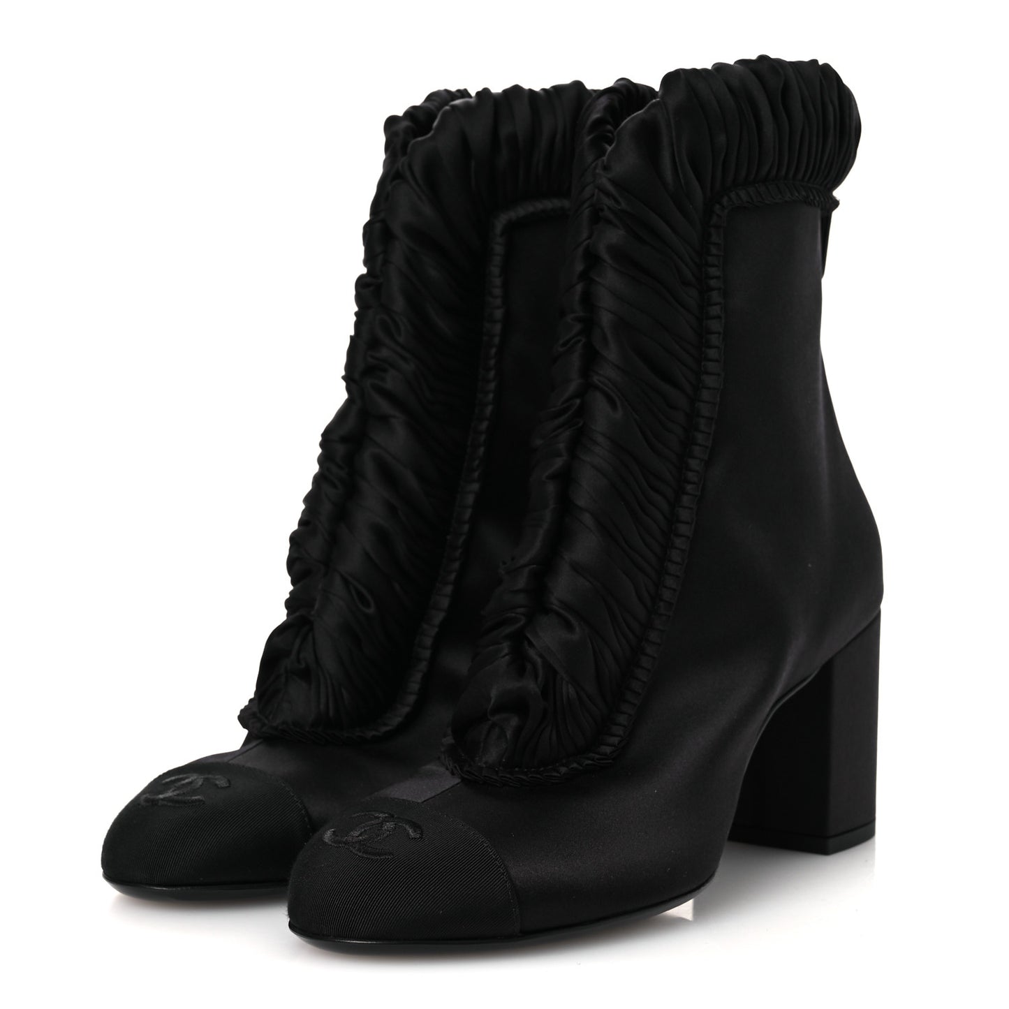 Satin Grosgrain Cap Toe Ruffle Boots Black 37.5 Black