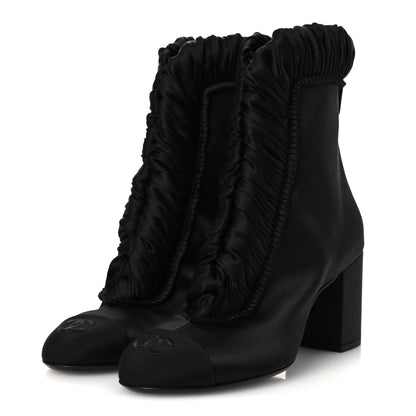 Chanel Satin Grosgrain Cap Toe Ruffle Boots Black 37.5 Black 4 of 10