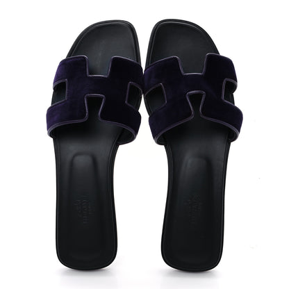 Hermes Velvet Nappa Oran Sandals  38.5 Violet Fonce 2 of 10