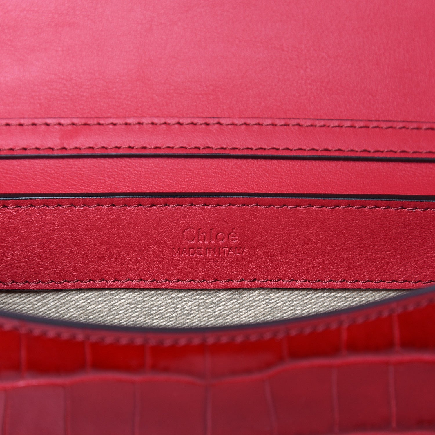 Chloe Calfskin Crocodile Embossed C Clutch With Chain Red 6 of 9