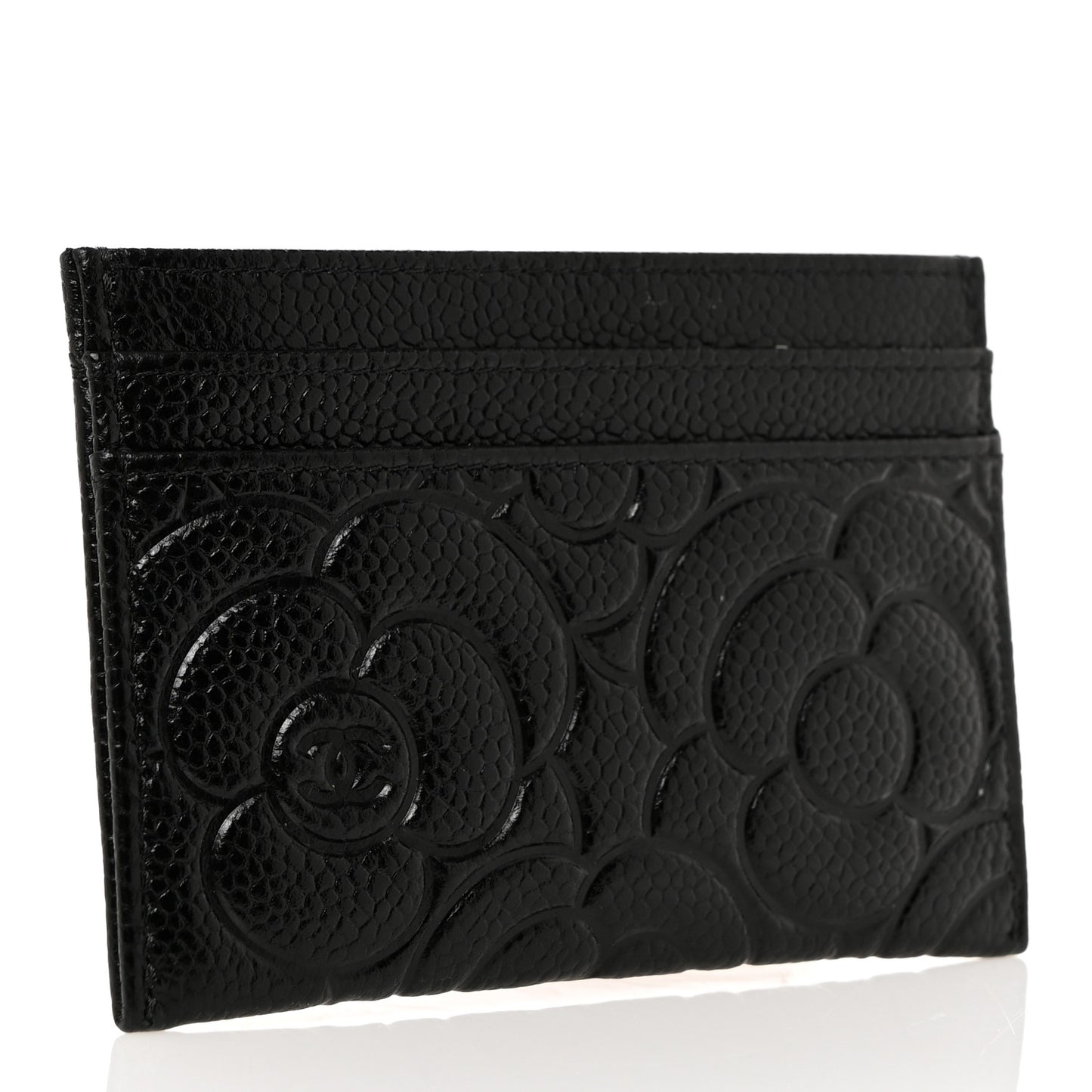 Caviar Camellia Embossed Card Holder Black